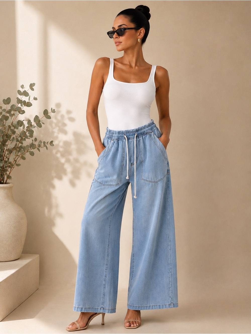 Kensie The Kaya High rise Wide-Leg Drawstring Women Jeans-unique gorgeous ✨